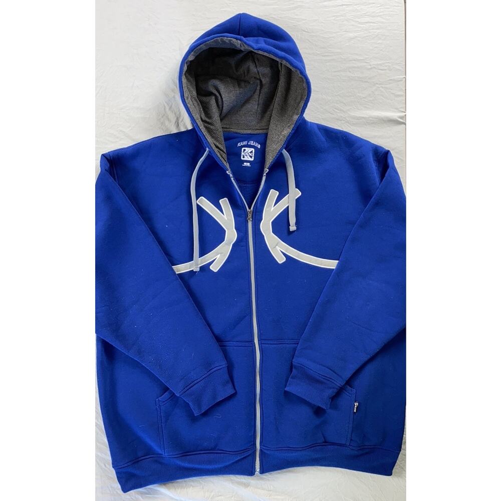 Karl Kani Vintage Full Zip Fleece Lined Hoodie, Sweatshirt. Royal Blue, 4XL. GUC